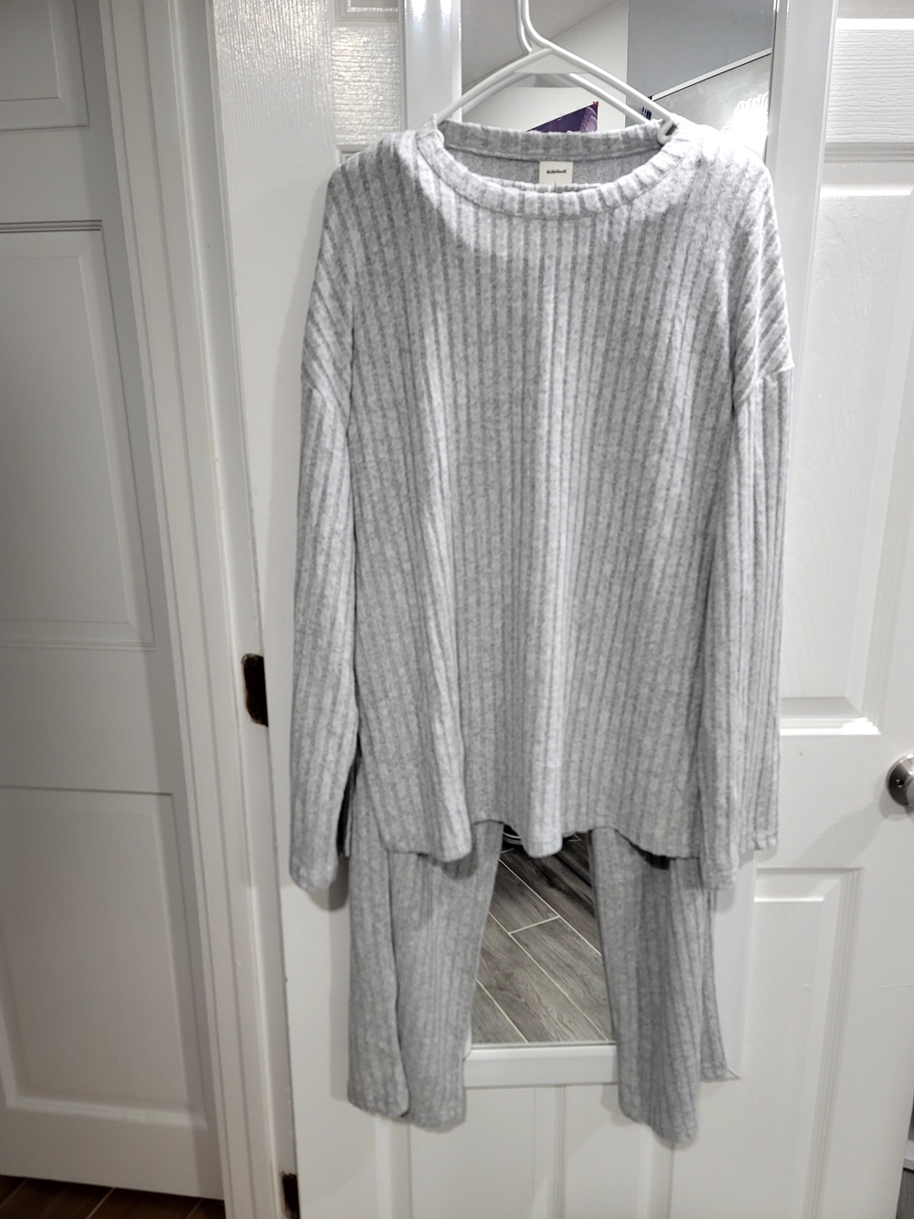 Cozy Ribbed Long Sleeve Pajama Set - Light Gray